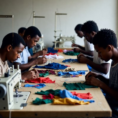African men sewing clothes in workshop