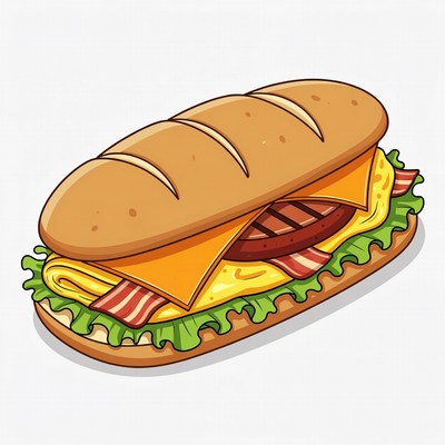 Cartoon Bacon Cheeseburger Sub Sandwich