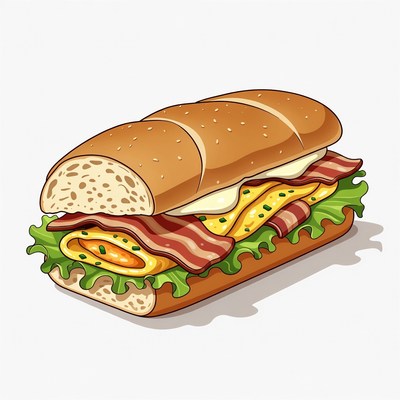 Bacon Egg Sub Sandwich Illustration