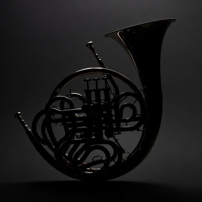 French Horn Silhouette on Black Background