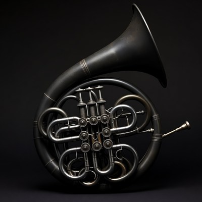 Brass French Horn on Black Background