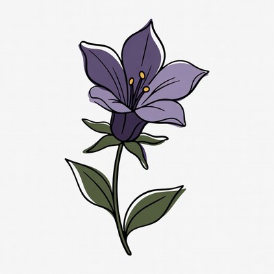 Purple Flower Illustration with Stem