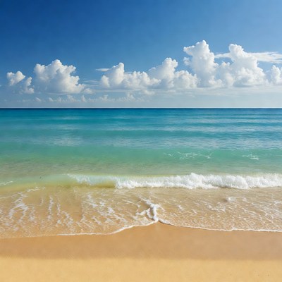 Sandy Beach with Turquoise Ocean Waves