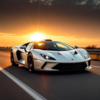 Silver Lamborghini Essenza SCV12 at Sunset