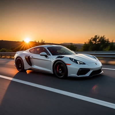 White Porsche 718 Cayman GT4 RS Sunset Drive