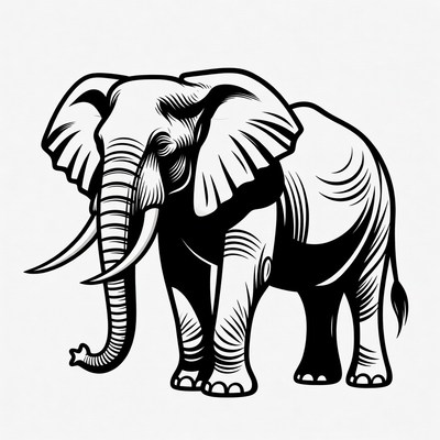 Black and white elephant illustration