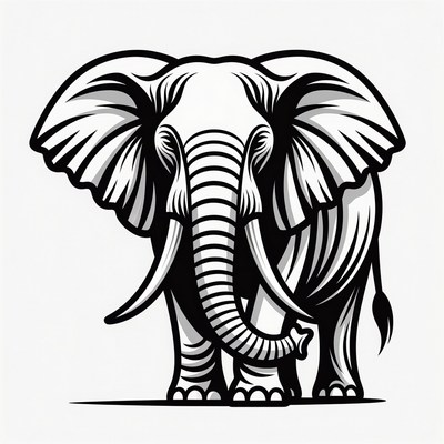 Black and white elephant illustration