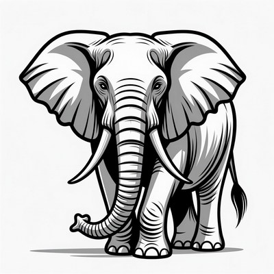 Black and White Elephant Illustration