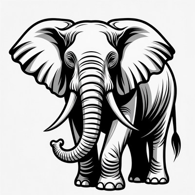 Black and white elephant illustration