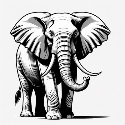 Black and white elephant illustration