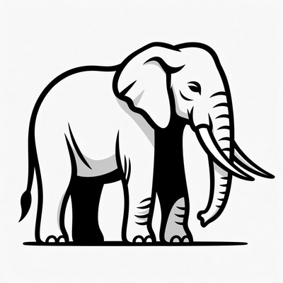 Black and white elephant illustration