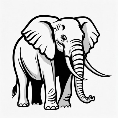 Black and white elephant illustration