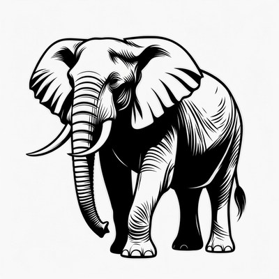 Black and white elephant illustration