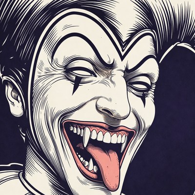 Sinister Clown with Vampire Fangs