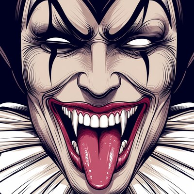 Evil Clown Laughing with Fangs