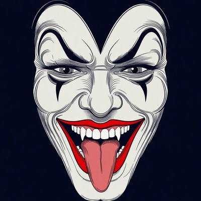 Evil Clown Laughing with Tongue Out