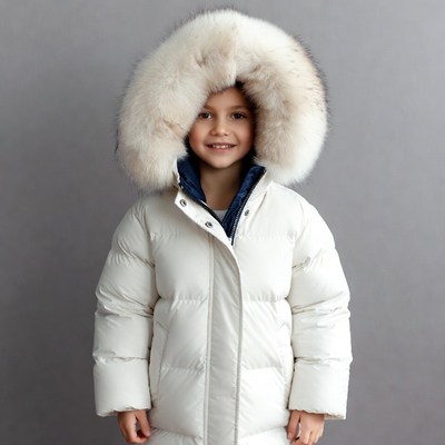 Girl in white fur hood jacket