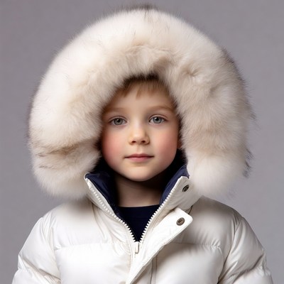 Boy in white fur hood jacket