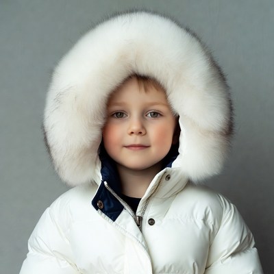 Boy in white fur hood jacket