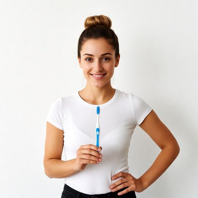 Smiling woman holding toothbrush