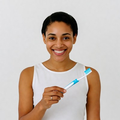 African-American woman holding toothbrush