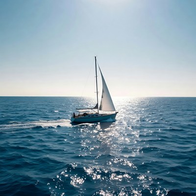 Sailboat sailing on ocean at sunset