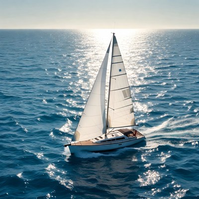 Sailboat sailing on ocean at sunset