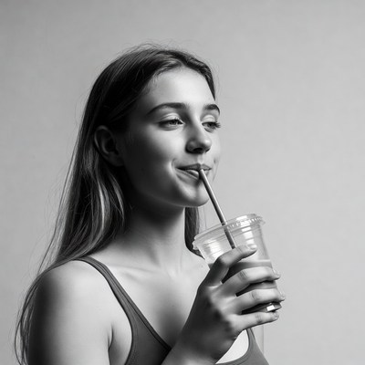 Young woman drinking from straw