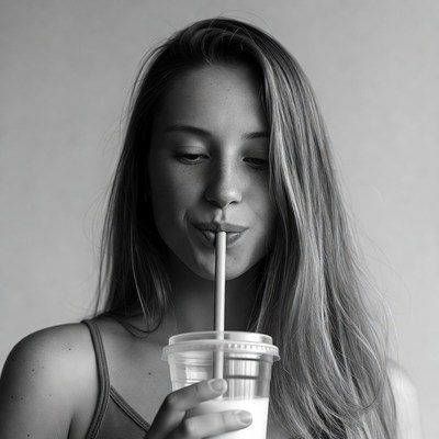 Woman drinking milk from straw
