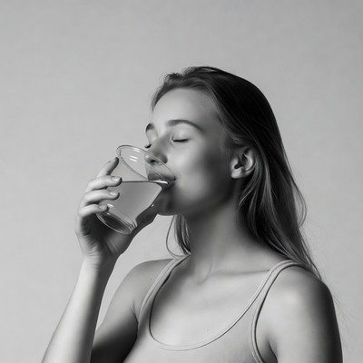 Woman drinking water from glass