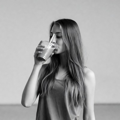 Woman drinking smoothie with straw