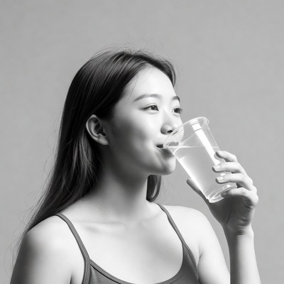 Asian woman drinking water