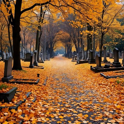 Autumn Path Through Cemetery