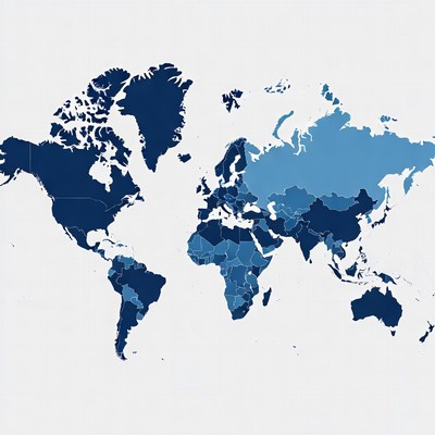 World map with blue shades