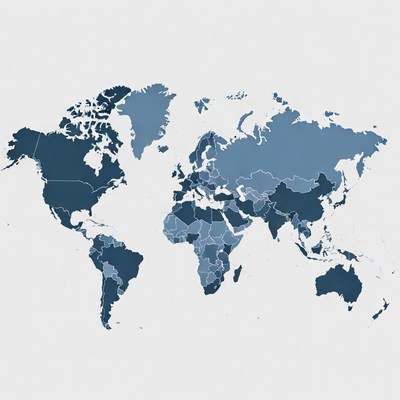 World Map in Blue Shades