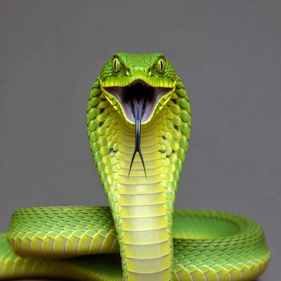 Green snake hissing with tongue out