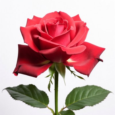 Red Rose with Green Leaves