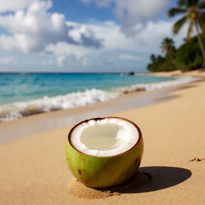 Coconut on Tropical Beach