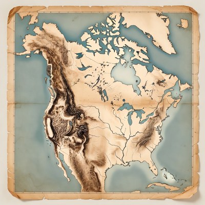 Vintage Parchment North America Map