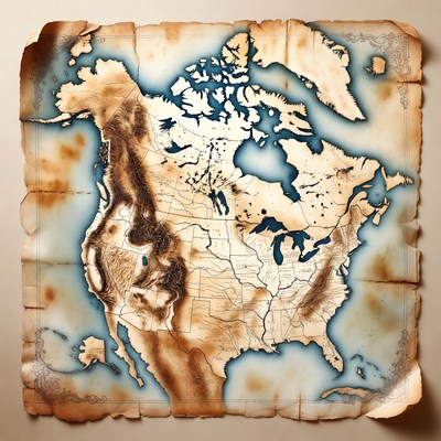 Vintage Parchment North America Map