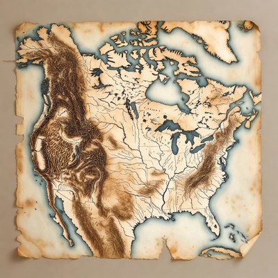 Vintage Parchment North America Map
