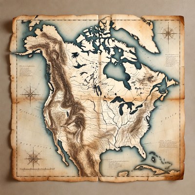 Vintage Parchment North America Map