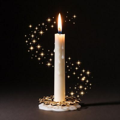 Lit Candle with Magic Sparks