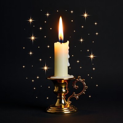 Lit Candle in Golden Candlestick