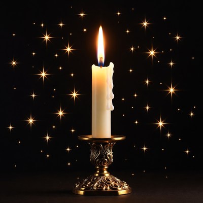 Burning Candle on Golden Holder