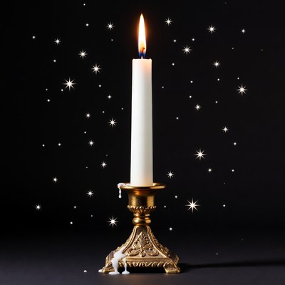 Lit Candle on Gold Candlestick