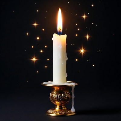 Burning Candle on Golden Holder