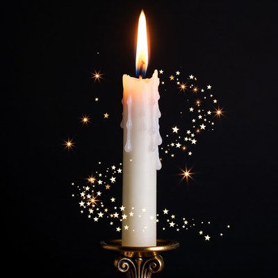 Burning Candle with Stars on Black