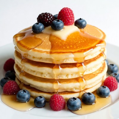 Pancakes with Berries and Maple Syrup