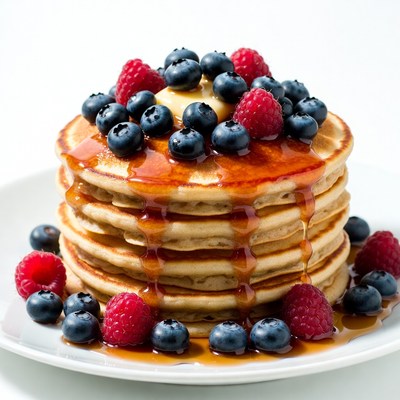 Pancakes with Blueberries and Raspberries